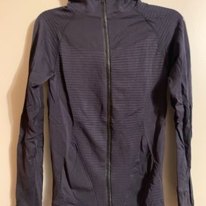 Life Fitness Sz M black hooded/lightweight full zip jacket. Nylon/spandex.